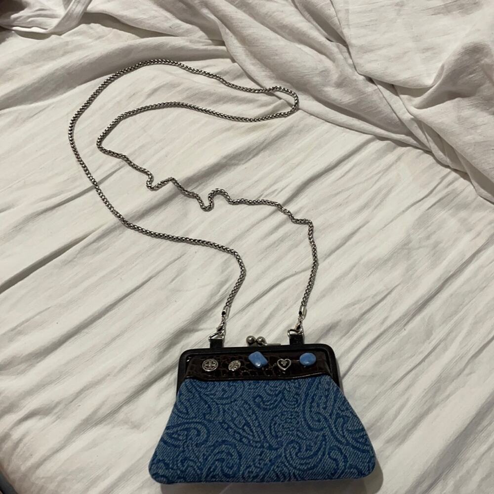Brighton light blue denim like cross body chain strap coin purse style bag nwot